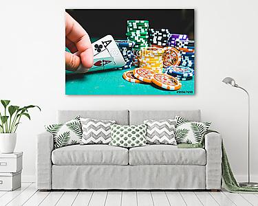 Póker zsetonok és kártyák (vászonkép) - vászonkép, falikép otthonra és irodába