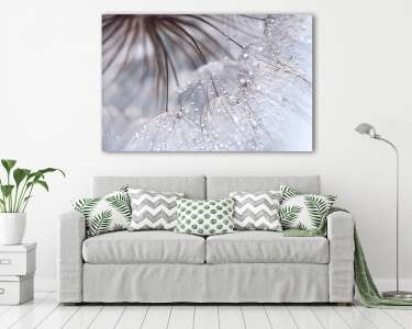Abstract photo of a dandelion with water drops. Selective focus (vászonkép) - vászonkép, falikép otthonra és irodába