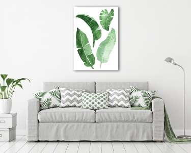 Tropical banana leaves set. Beautiful watercolor painting of a p (vászonkép) - vászonkép, falikép otthonra és irodába