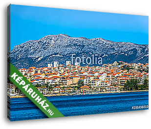 Podstrana coastline mediterranean scenery. / Seafront view at picturesque small town Podstrana in suburb of Split city, Croatia  - vászonkép 3D látványterv