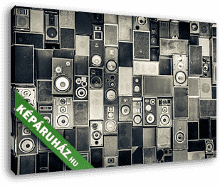 Zenei hangszórók a falon monokróm vintage stílusban - vászonkép 3D látványterv