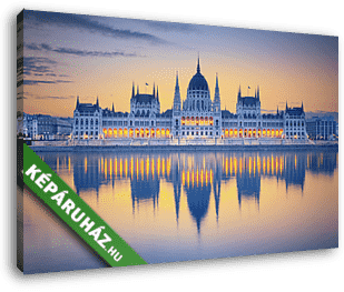 Magyar Parlament épülete a Duna-folyó tükröződésében Budapesten - vászonkép 3D látványterv