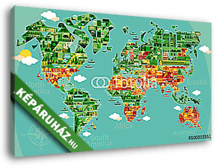Karikatúra világtérkép - vászonkép 3D látványterv