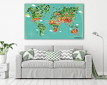 Karikatúra világtérkép (vászonkép) - vászonkép, falikép otthonra és irodába