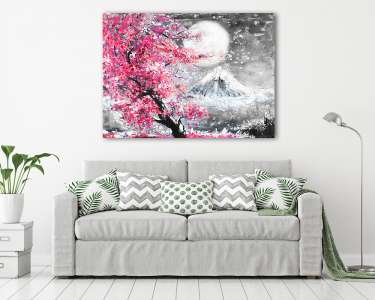 Sakura, fa és hold (olajfestmény reprodukció) (vászonkép) - vászonkép, falikép otthonra és irodába