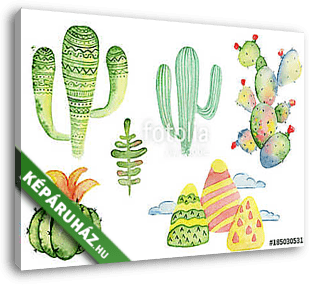 Watercolor tropical cactus hand drawn illustration set isolated  - vászonkép 3D látványterv