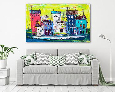 Absztrakt színes házak (olajfestmény reprodukció) (vászonkép) - vászonkép, falikép otthonra és irodába