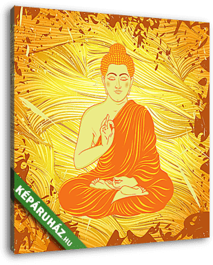 Vintage poszter ül Buddha a grunge háttérben. áztat - vászonkép 3D látványterv