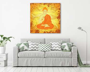 Vintage poszter ül Buddha a grunge háttérben. áztat (vászonkép) - vászonkép, falikép otthonra és irodába