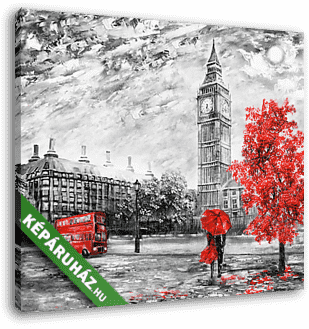 Londoni látkép - szürke-piros művészi kép - vászonkép 3D látványterv