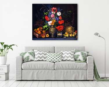 Eredeti gouache festés papíron Gyümölcsök és virágok (vászonkép) - vászonkép, falikép otthonra és irodába