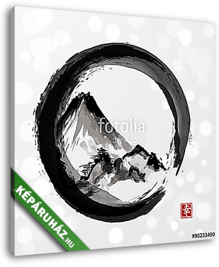 Fehér Fujiyama a fekete enso körben  - vászonkép 3D látványterv