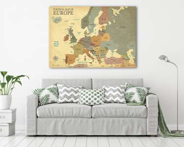 Európa nagyvárosa térképe - Vintage texture - English / US langu (vászonkép) - vászonkép, falikép otthonra és irodába