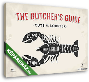 Cut of meat set. Poster Butcher diagram and scheme - Lobster. Vi - vászonkép 3D látványterv