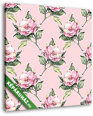 Watercolor floral seamless pattern 21. Pink flowers  - vászonkép 3D látványterv