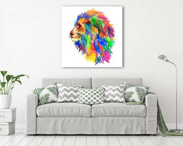 Lion's head, king of beasts, mosaic. Trendy style geometric on w (vászonkép) - vászonkép, falikép otthonra és irodába