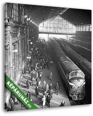 Nyugati pályaudvar csarnoka és egy NOHAB mozdony (1966) - vászonkép 3D látványterv