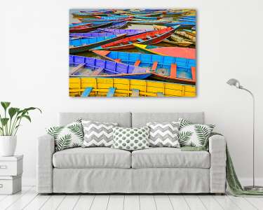 Régi színes csónakok - fekvő (vászonkép) - vászonkép, falikép otthonra és irodába