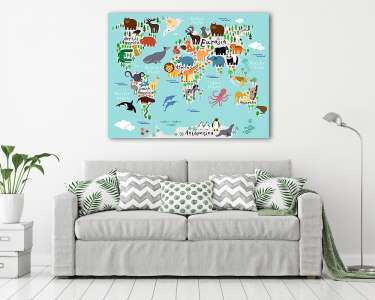 Mókás világtérkép állatokkal (vászonkép) - vászonkép, falikép otthonra és irodába