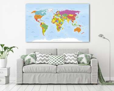 Világtérkép világtérkép. Vektorizált francia szövegek (vászonkép) - vászonkép, falikép otthonra és irodába