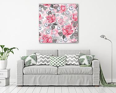 Floral seamless pattern 20. Watercolor background with pink rose (vászonkép) - vászonkép, falikép otthonra és irodába