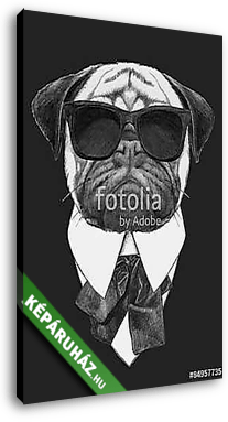 Hand drawn fashion Illustration of Pug Dog with sunglasses. Vect - vászonkép 3D látványterv