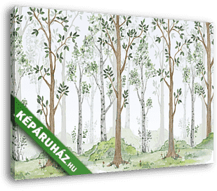 Birs és nyírfa erdő vízfesték stílusban - vászonkép 3D látványterv