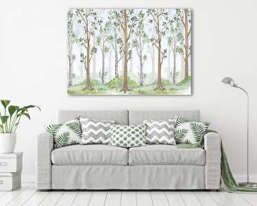 Birs és nyírfa erdő vízfesték stílusban (vászonkép) - vászonkép, falikép otthonra és irodába