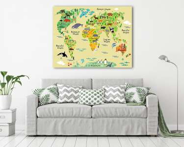 Állatos világtérkép gyerekeknek (vászonkép) - vászonkép, falikép otthonra és irodába