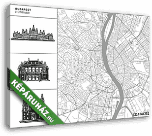 Budapest city map with hand-drawn architecture icons - vászonkép 3D látványterv