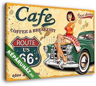 Cafe route 66 vintage poster - vászonkép 3D látványterv