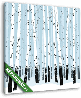 Nyírfa erdő illusztráció kék háttérrel - vászonkép 3D látványterv