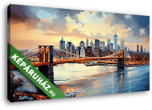 New York City naplementében Manhattannel és a Brrooklyn-híddal  (vízfestéék effekt) - vászonkép 3D látványterv