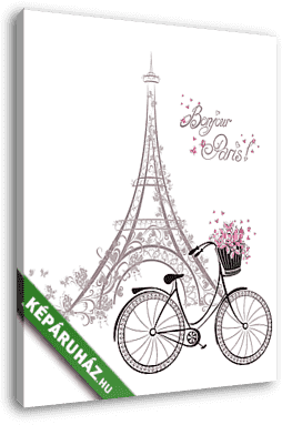 Bonjour Párizs Eiffel-torony és kerékpár - rajz - vászonkép 3D látványterv