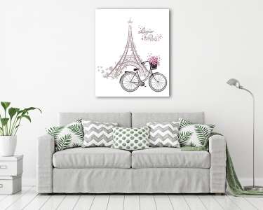 Bonjour Párizs Eiffel-torony és kerékpár - rajz (vászonkép) - vászonkép, falikép otthonra és irodába