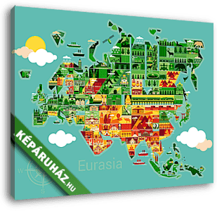 Eurázsia karikatúra térkép - vászonkép 3D látványterv