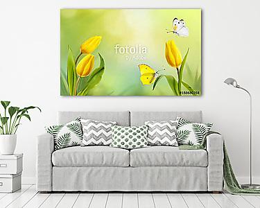 Spring floral template background. A beautiful bouquet of yellow (vászonkép) - vászonkép, falikép otthonra és irodába
