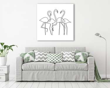 Flamingók (vonalrajz, line art) (vászonkép) - vászonkép, falikép otthonra és irodába