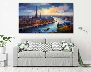Hamburg naplementében (vízfestéék effekt) (vászonkép) - vászonkép, falikép otthonra és irodába