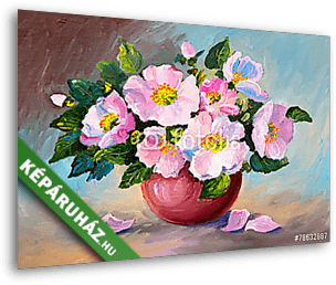 Rózsaszín virágok vázában (olajfestmény reprodukció) - vászonkép 3D látványterv