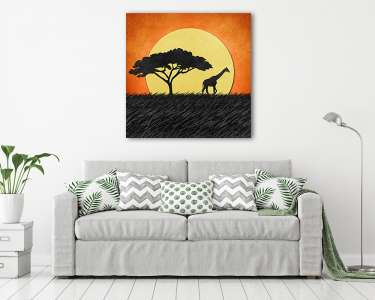 Szavannai naplemente zsiráffal (vászonkép) - vászonkép, falikép otthonra és irodába