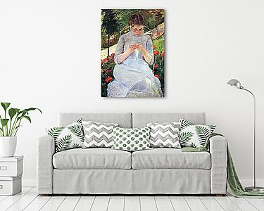 A kertben varró fiatal lány (vászonkép) - vászonkép, falikép otthonra és irodába