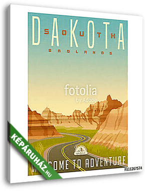 Retro style travel poster or sticker. United States, South Dakot - vászonkép 3D látványterv
