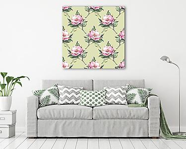 Floral pattern. Pink watercolor flowers on green background 22 (vászonkép) - vászonkép, falikép otthonra és irodába