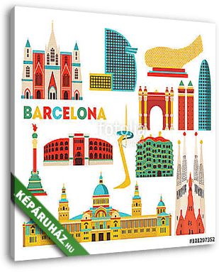 Barcelona  detailed monuments. Vector illustration - vászonkép 3D látványterv