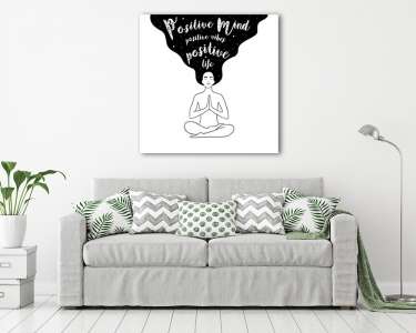 Positive vibes grafika meditáló nővel (vászonkép) - vászonkép, falikép otthonra és irodába