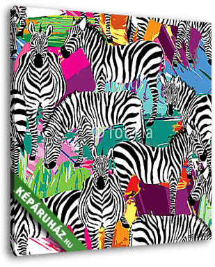 zebra fekete-fehér minta, festett háttér - vászonkép 3D látványterv