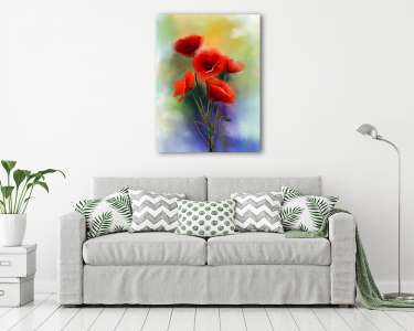 Az akvarell vörös mákvirág festmény. Virágfesték puha colóban (vászonkép) - vászonkép, falikép otthonra és irodába