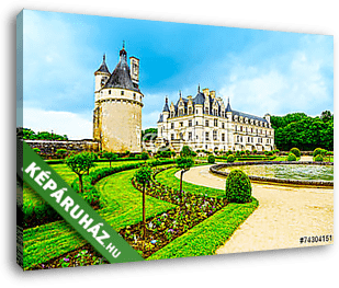 Chateau de Chenonceau Unesco középkori francia vár és medence ga - vászonkép 3D látványterv