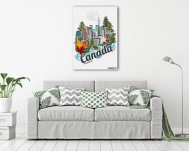 Kanadában. Kanadai vektoros illusztráció. Utazás képeslap. (vászonkép) - vászonkép, falikép otthonra és irodába